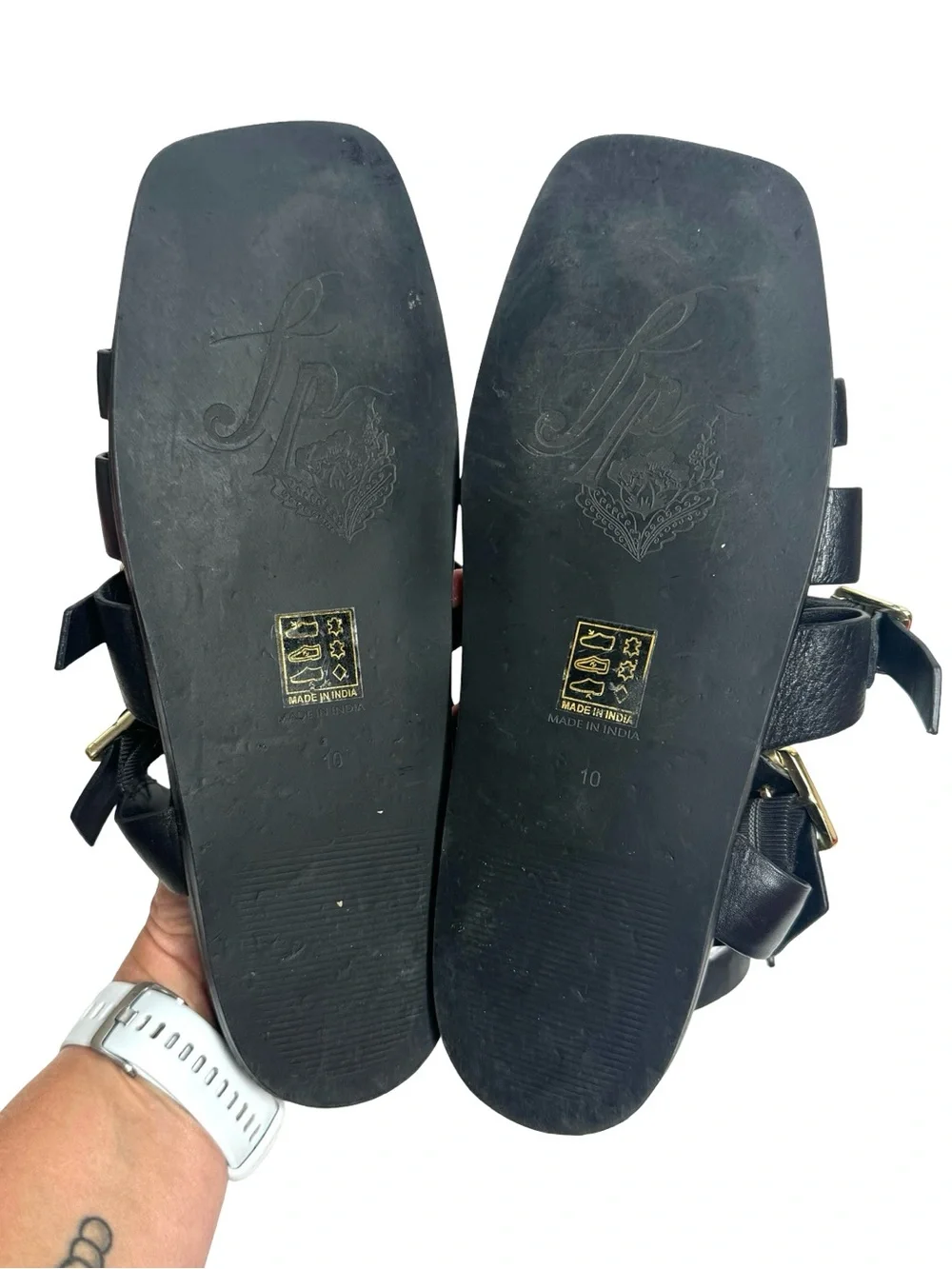 Free People Collection | Hooked Fisherman Sandals in Black Leather 10
